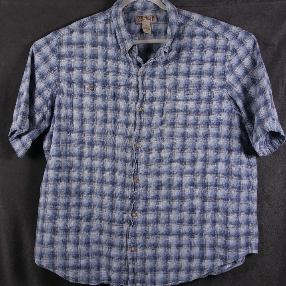 Duluth Trading Hemp Button Down Short Sleeve Plaid